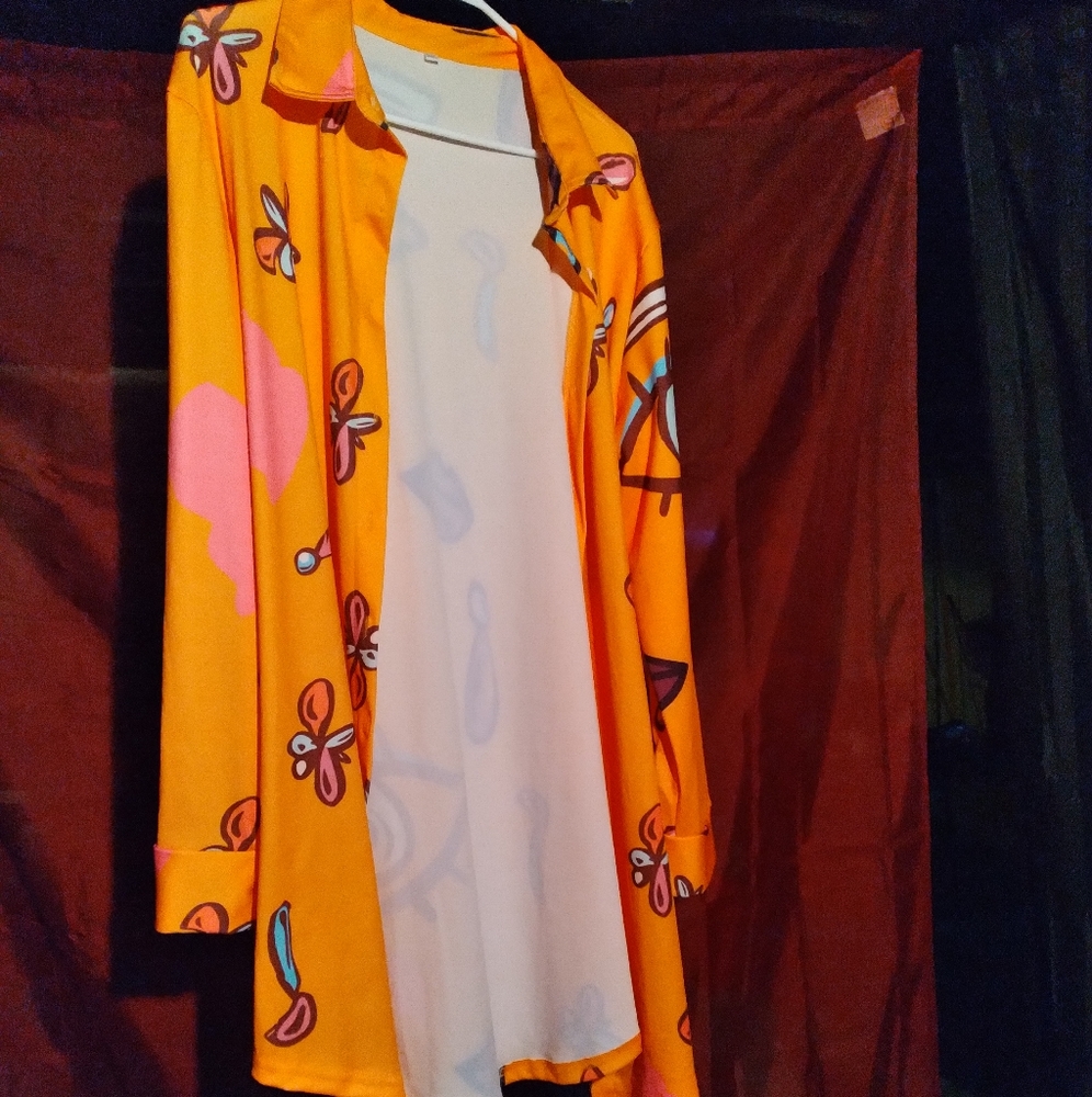 Orange long sleeve shirt dress with flowers on it ,new no tag but never worn